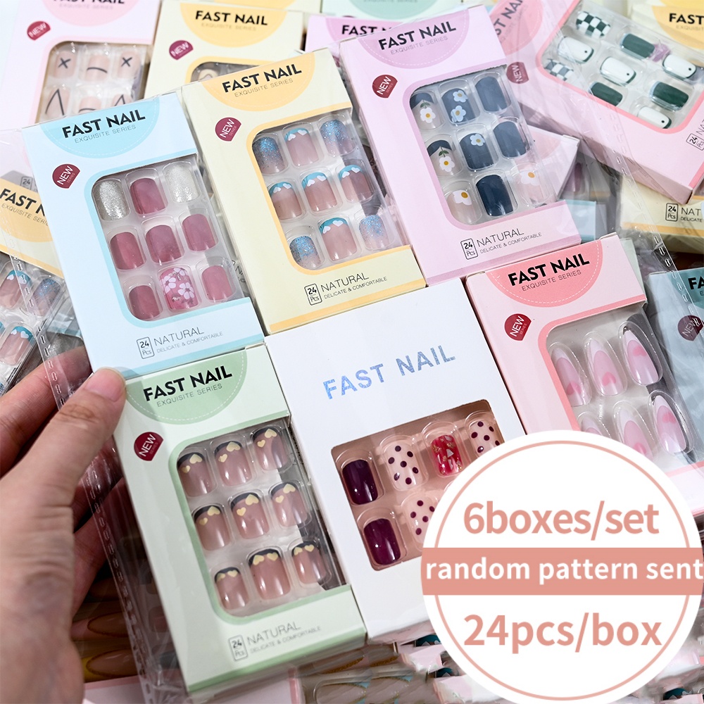 Nail Art Fake - 6Boxes/Set Short Square Fake Nail Love