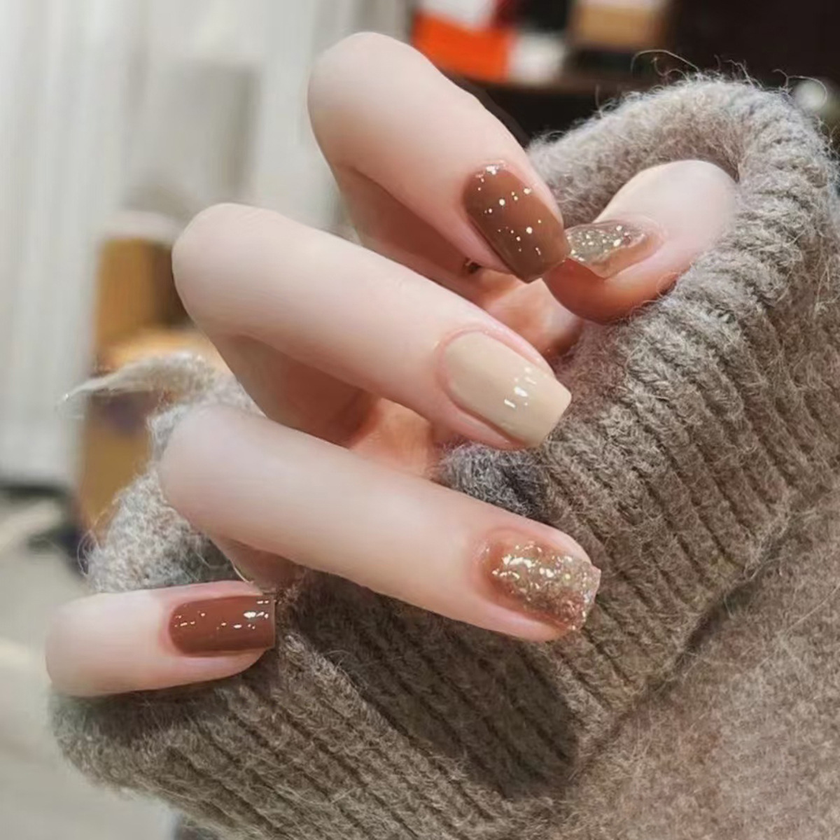 Nail Art Ombre Glitter - 24Pcs Caramel Brown Ombre Glitter Stick