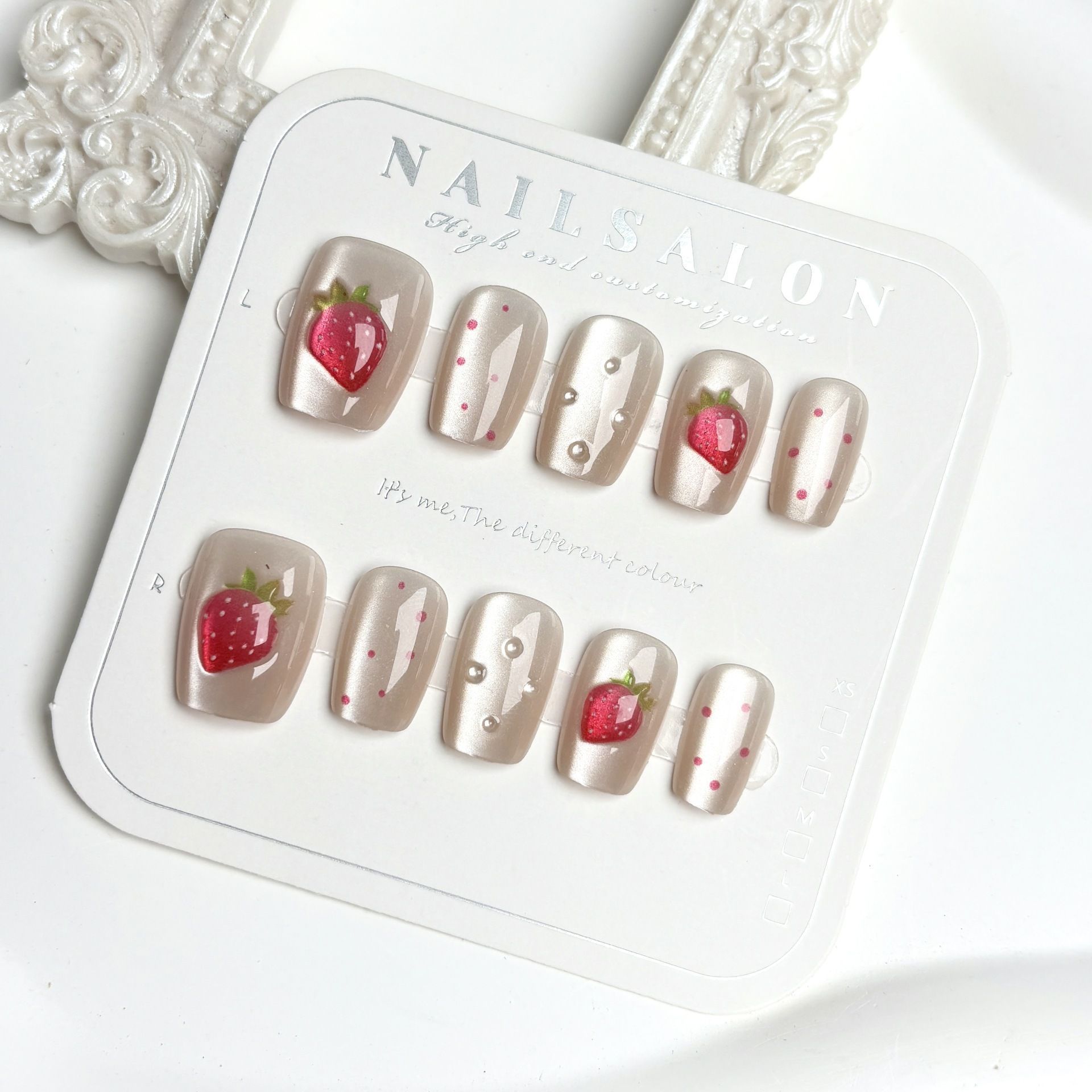 Nail Art Fake - 10pcs Short Square Cat Eye Handmade