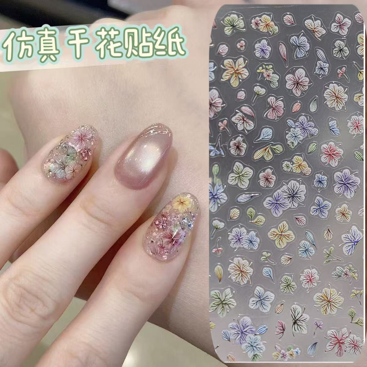 Nail Art Ombre Glitter - Viral Dried Flower Nail Art Stickers