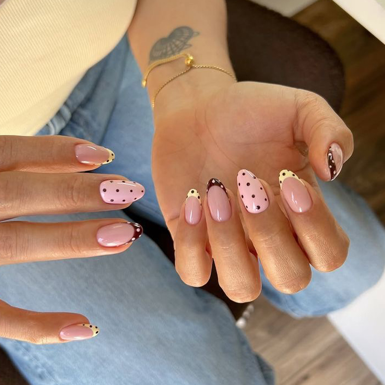 Nail Art Fake - 24Pcs Almond False Nails Sets Polka