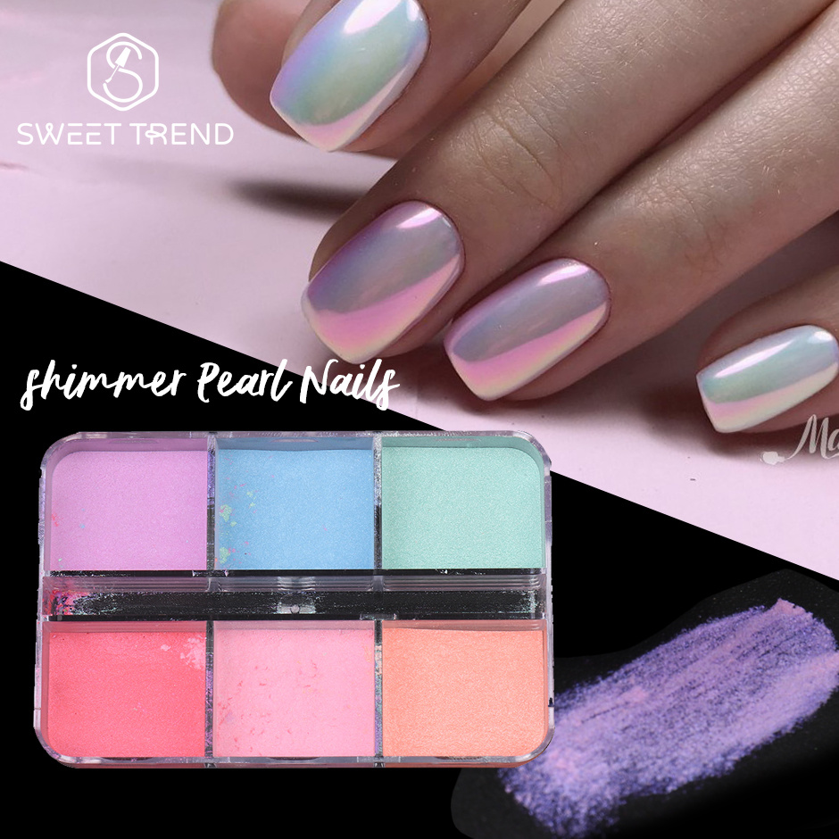 Nail Art Ombre Glitter - 6 Grids Mirror Pearl Nail Powder