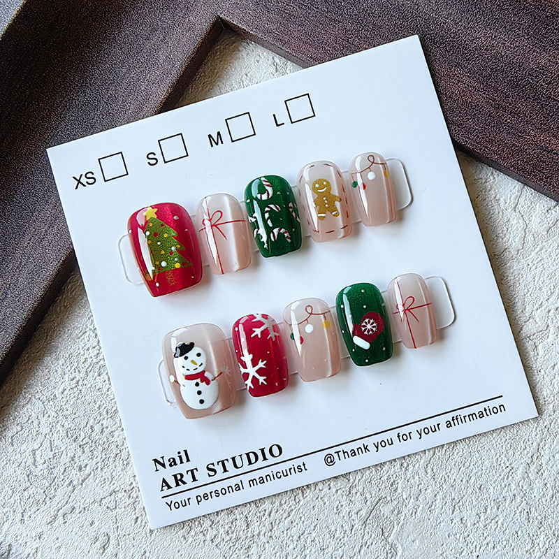 Nail Art Fake - 10 Pcs Christmas Half Handmade Press