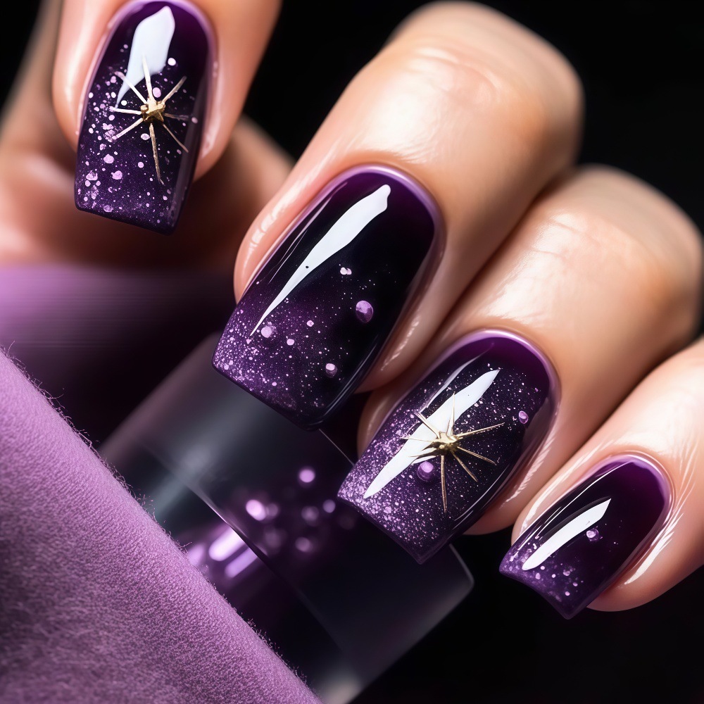 Nail Art Fake - Short Medium fake nails gradient purple