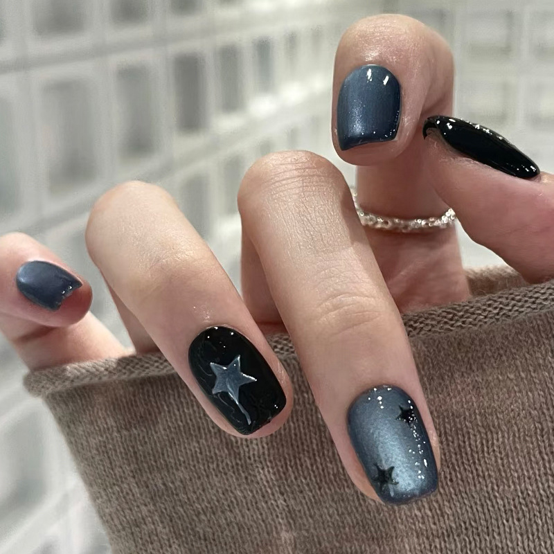 Nail Art Ombre Glitter - 24pcs Short Square Press on Nails