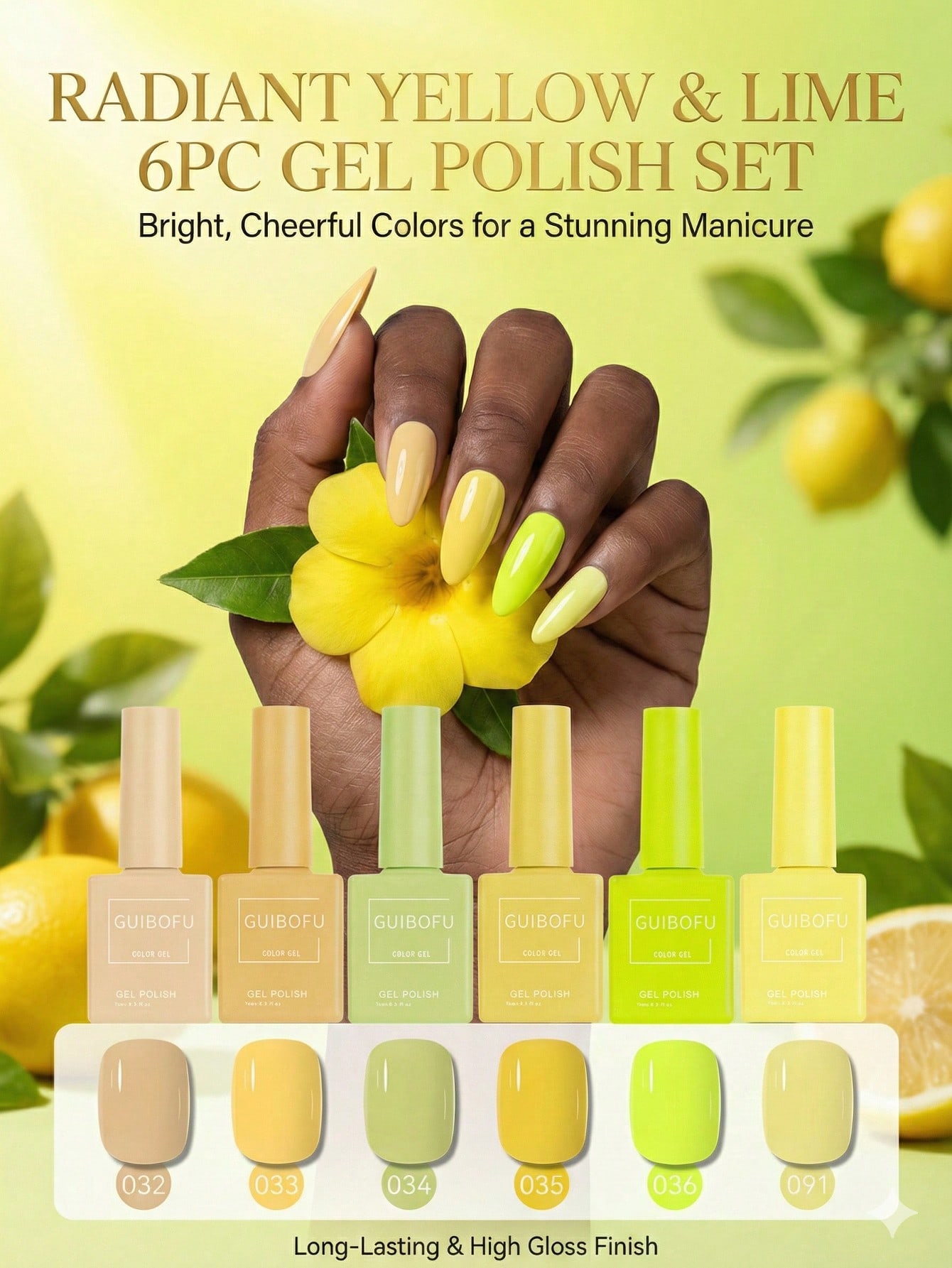 Nail Art Yellow - 6pcs/set 15ml yellow kit lemon cream