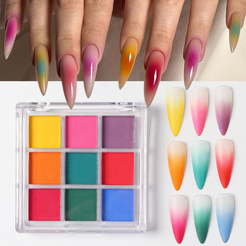 9 Colors Gradient Manicure Nai - Nail Art Ombre Glitter recension och pris