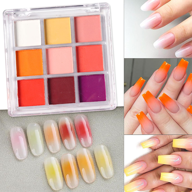9 Colors Gradient Manicure Nai - Nail Art Ombre Glitter recension och pris