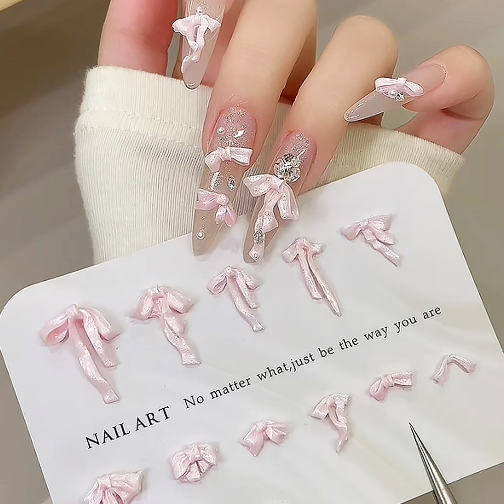 50pcs Pink 3D Soft Carving Bow - Nail Art Pink Soft recension och pris