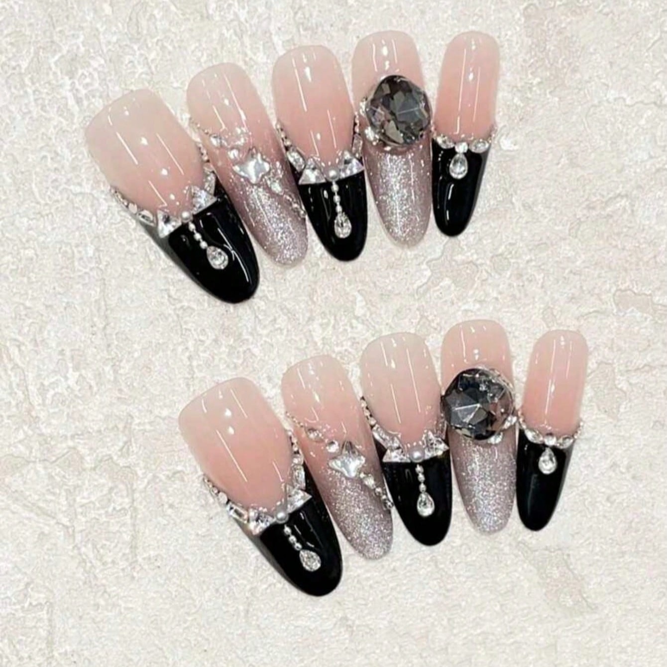 10pcs Long Coffin Nude Black F - Nail Art Quirky recension och pris