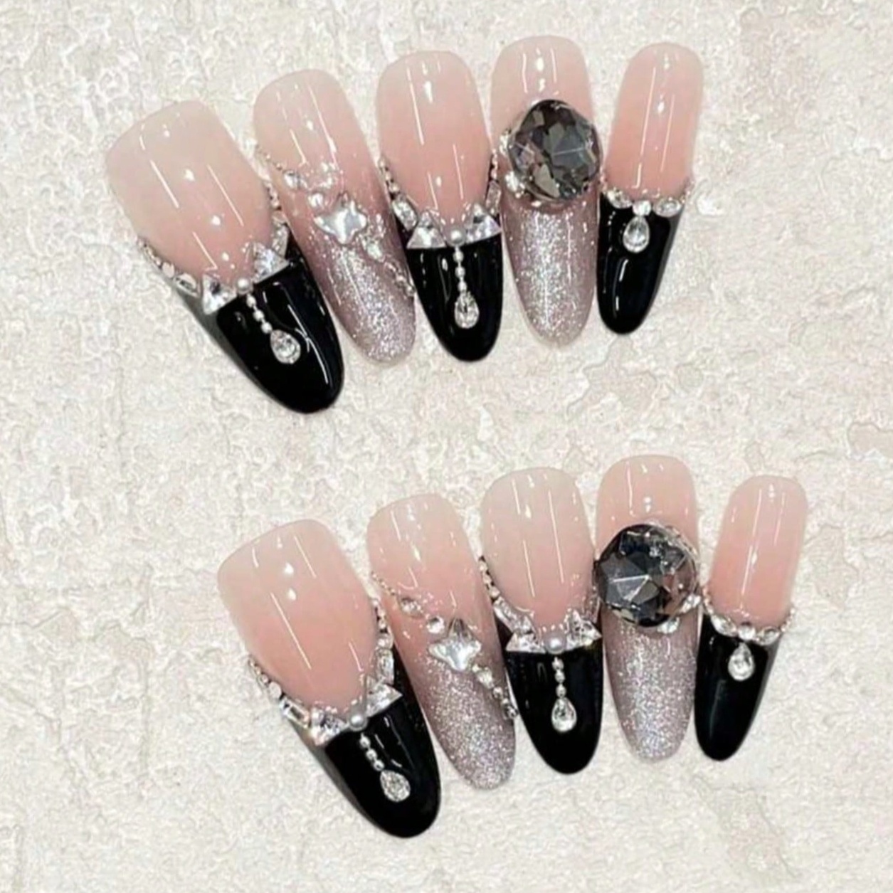 10pcs Long Coffin Nude Black F - Nail Art Quirky recension och pris