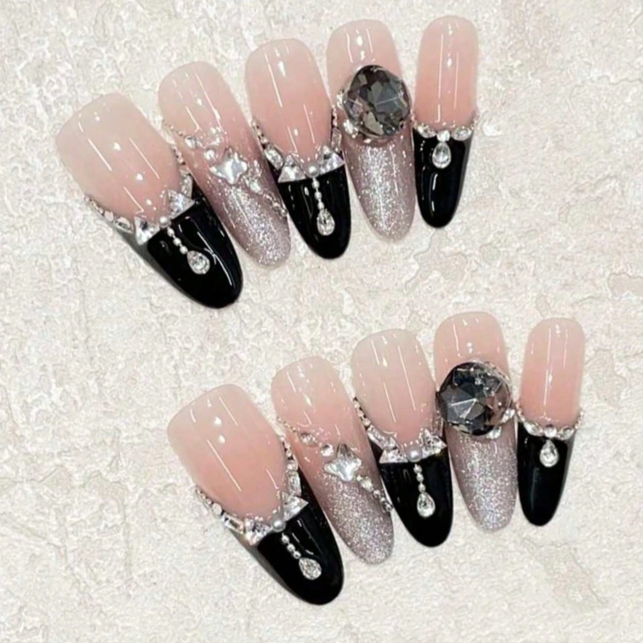 10pcs Long Coffin Nude Black F - Nail Art Quirky recension och pris
