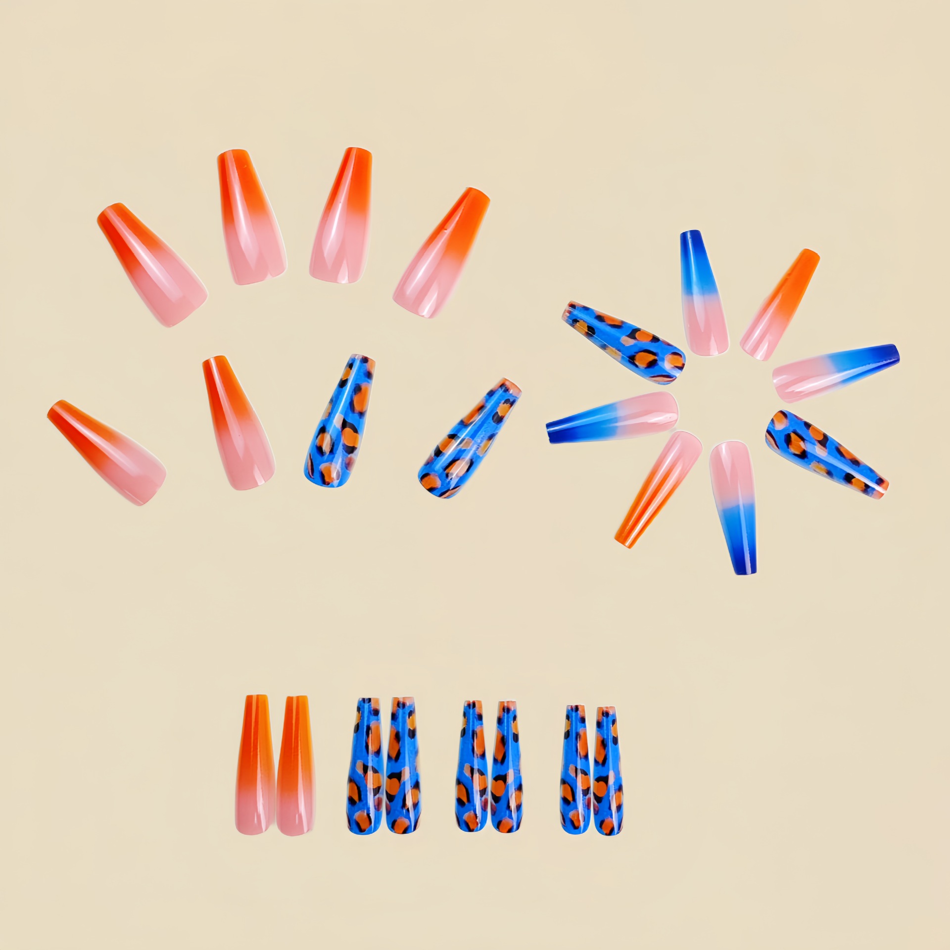 Gradient orange blue fake nail - Nail Art Orange recension och pris