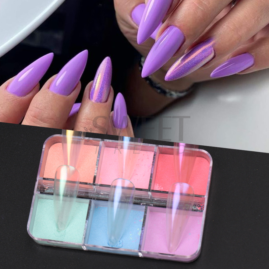 6 Grids Mirror Pearl Nail Powd - Nail Art Ombre Glitter recension och pris