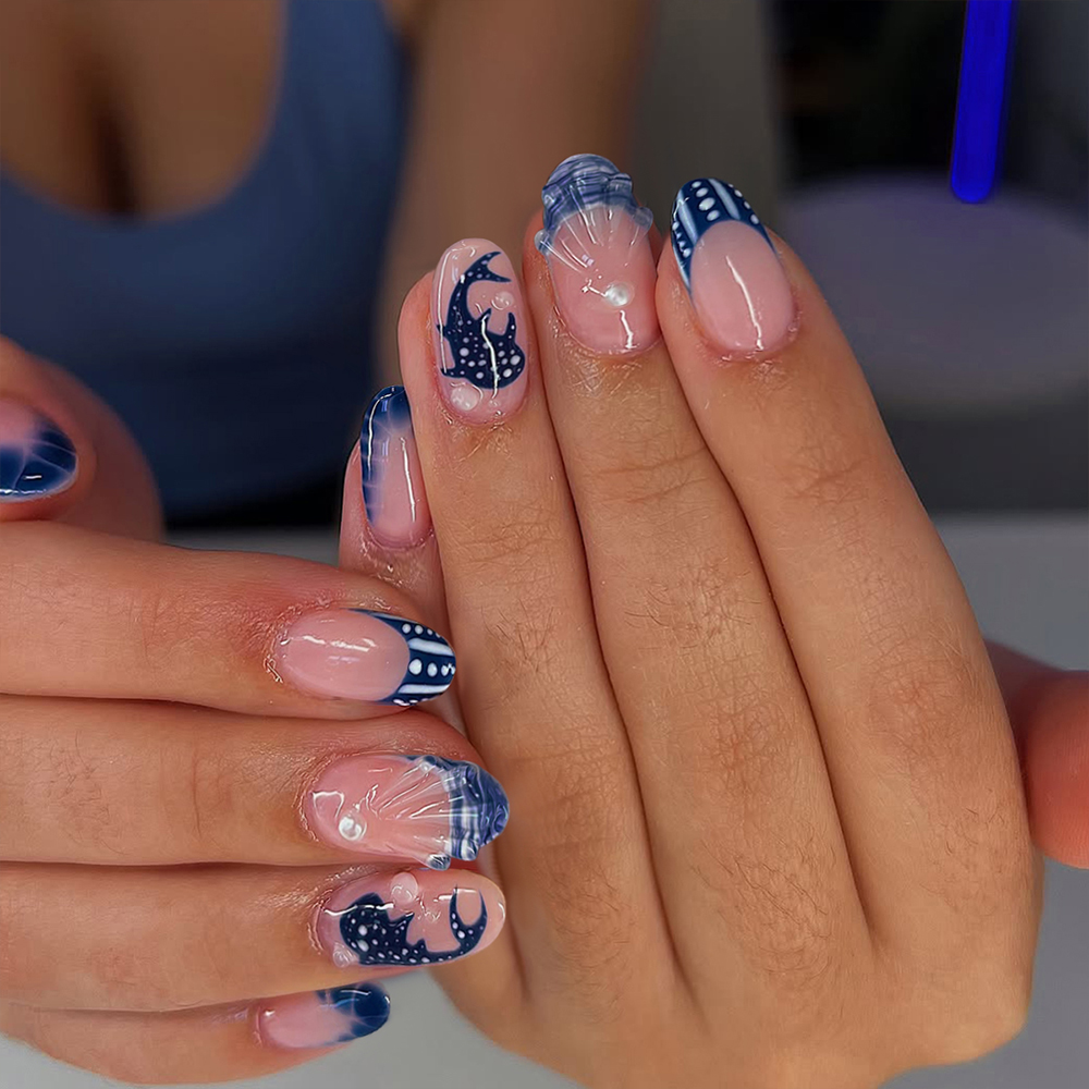 24pcs Almond 3d gel nails Whal - Nail Art Fake recension och pris