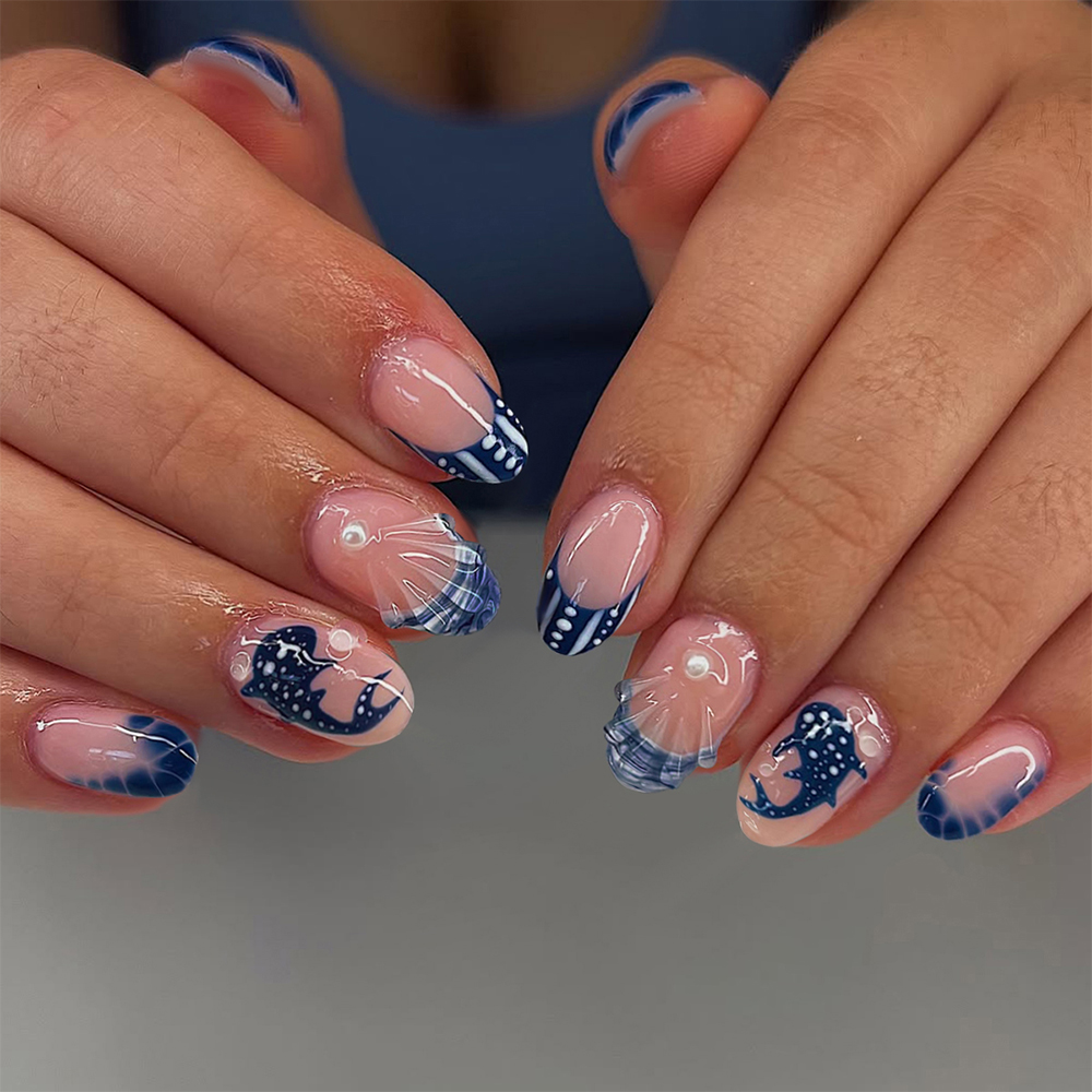 24pcs Almond 3d gel nails Whal - Nail Art Fake recension och pris